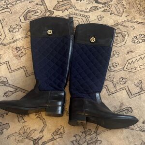 Tory Burch Black and Navy Quilted Boots